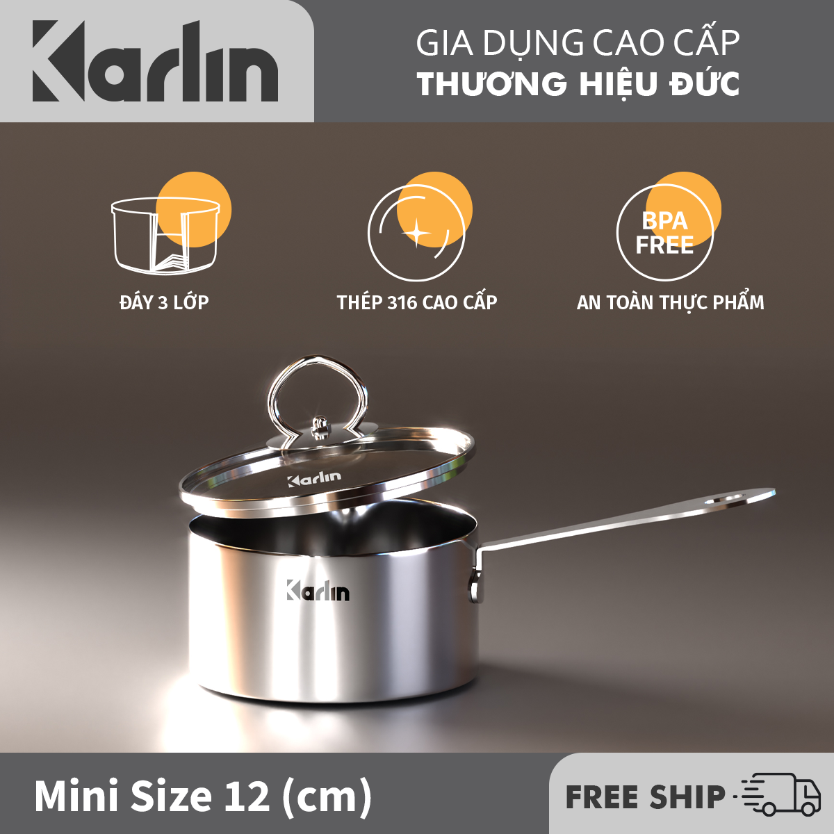 Quánh Karlin Chống Dính Tự Nhiên SP12 Pro – Đáy 3 Lớp – Đường Kính 12 Cm – Nấu Được Trên Mọi Loại Bếp
