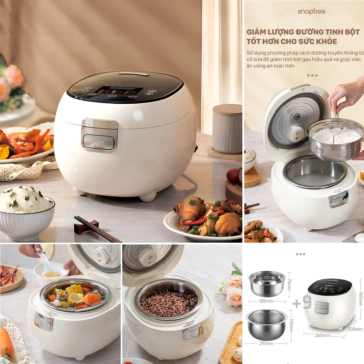 Nồi Cơm Điện Đa Năng - Kiêm Tách Đường - Snapbee RC3000 PRO - Dung Tích 3 Lít - Lòng Nồi Niêu Inox 304 Vân Lục Giác Siêu Dày Đầu Tiên Trên Thị Trường