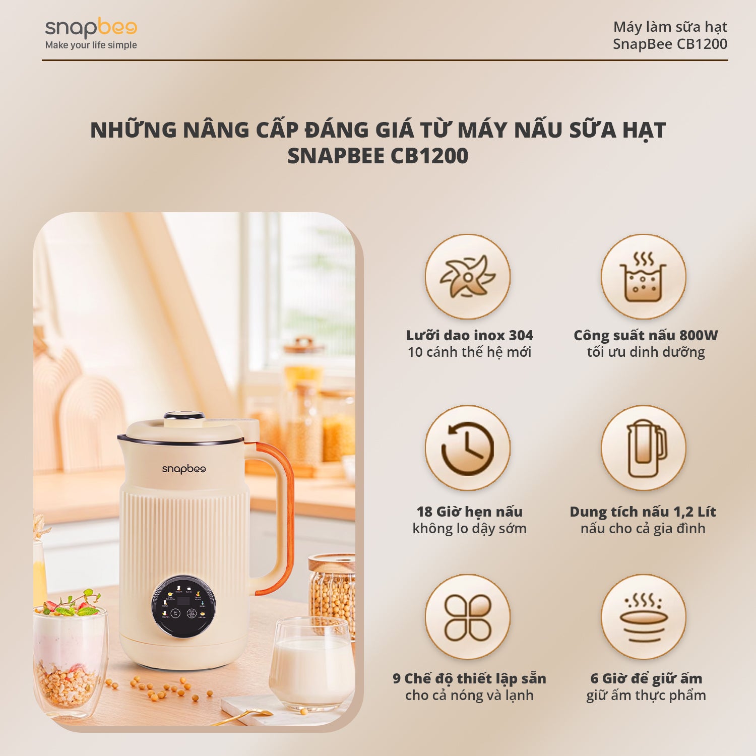 Máy Xay Nấu Đa Năng SNAPBEE CB1200 - Nhỏ Gọn - Đa Chức Năng - Cao Cấp - Chống Trào - Giá Tốt Nhất