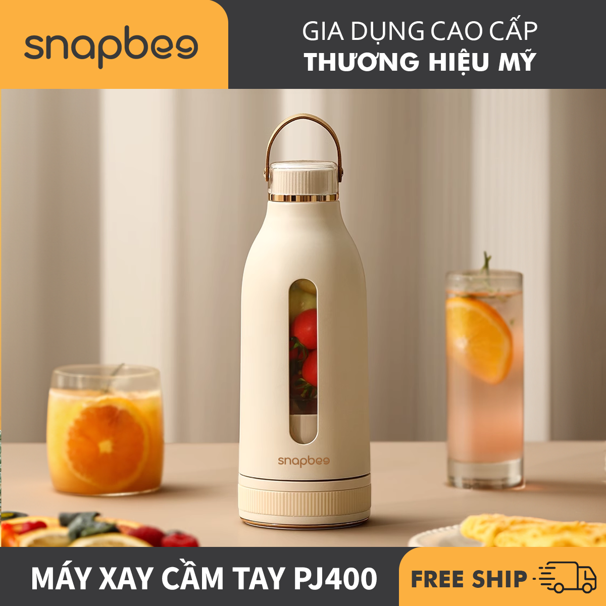 Máy Xay Sinh Tố - Smoothie - Cầm Tay SNAPBEE PJ400, Sạc Pin, Type-C, Xay được đá viên nhỏ