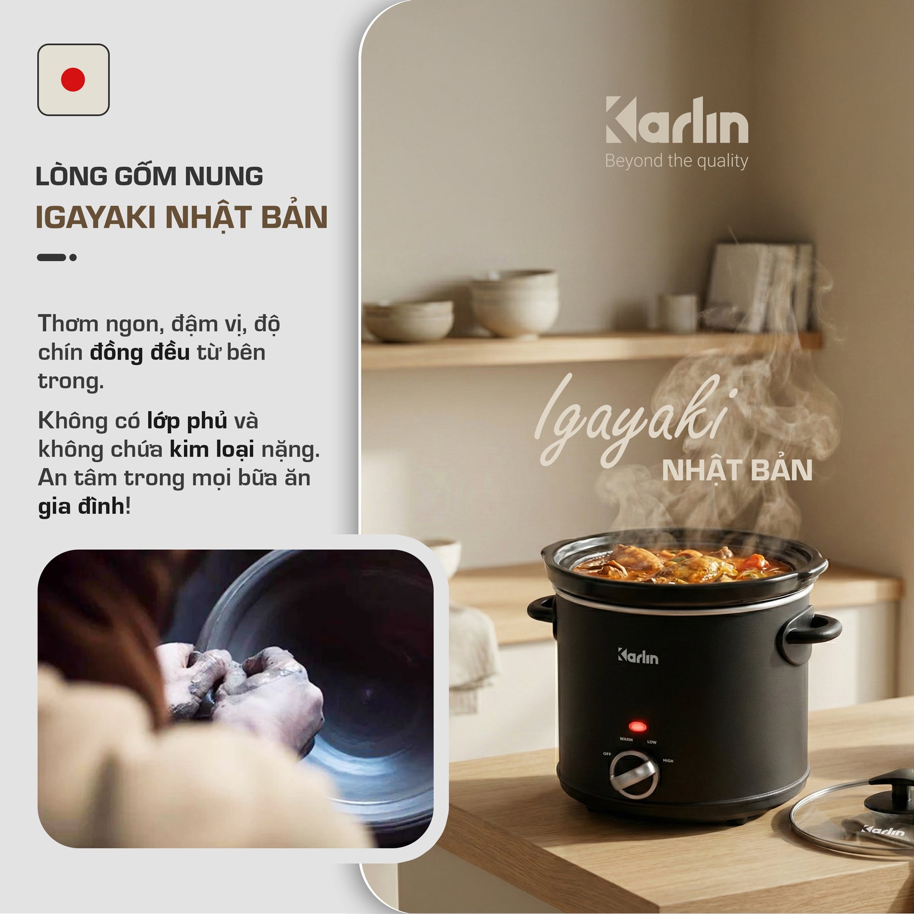 Nồi Nấu Chậm Karlin SC35 3.5L – Lòng Gốm Cao Cấp, 3 Mức Nhiệt, Tiết Kiệm Điện 200W