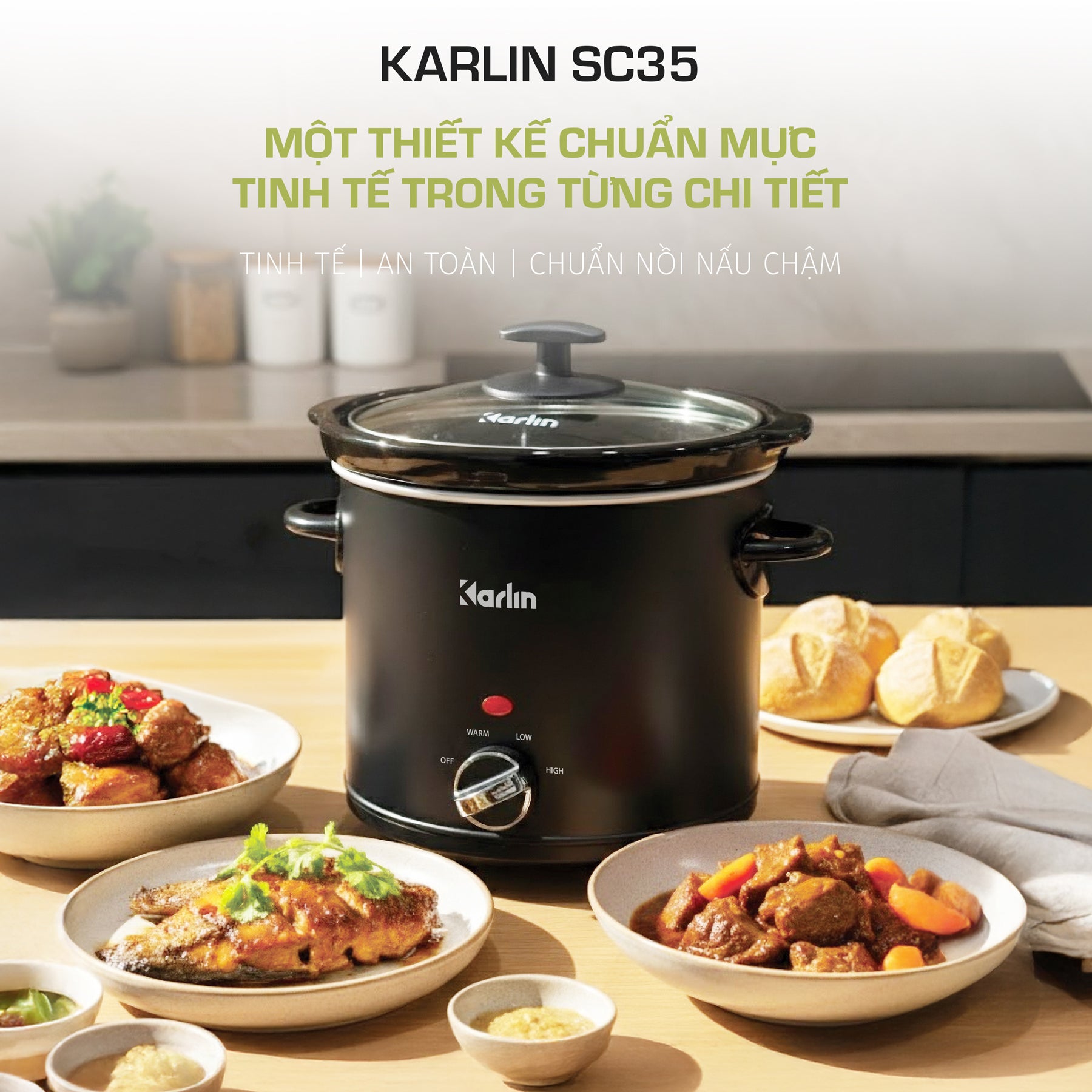 Nồi Nấu Chậm Karlin SC35 3.5L – Lòng Gốm Cao Cấp, 3 Mức Nhiệt, Tiết Kiệm Điện 200W