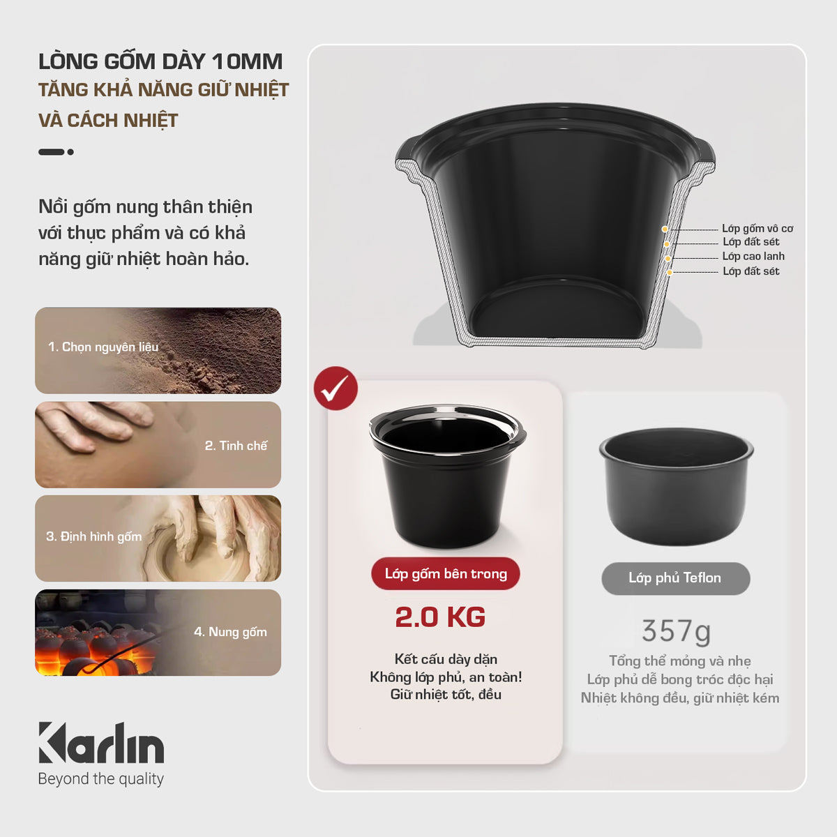 Nồi Nấu Chậm Karlin SC35 3.5L – Lòng Gốm Cao Cấp, 3 Mức Nhiệt, Tiết Kiệm Điện 200W