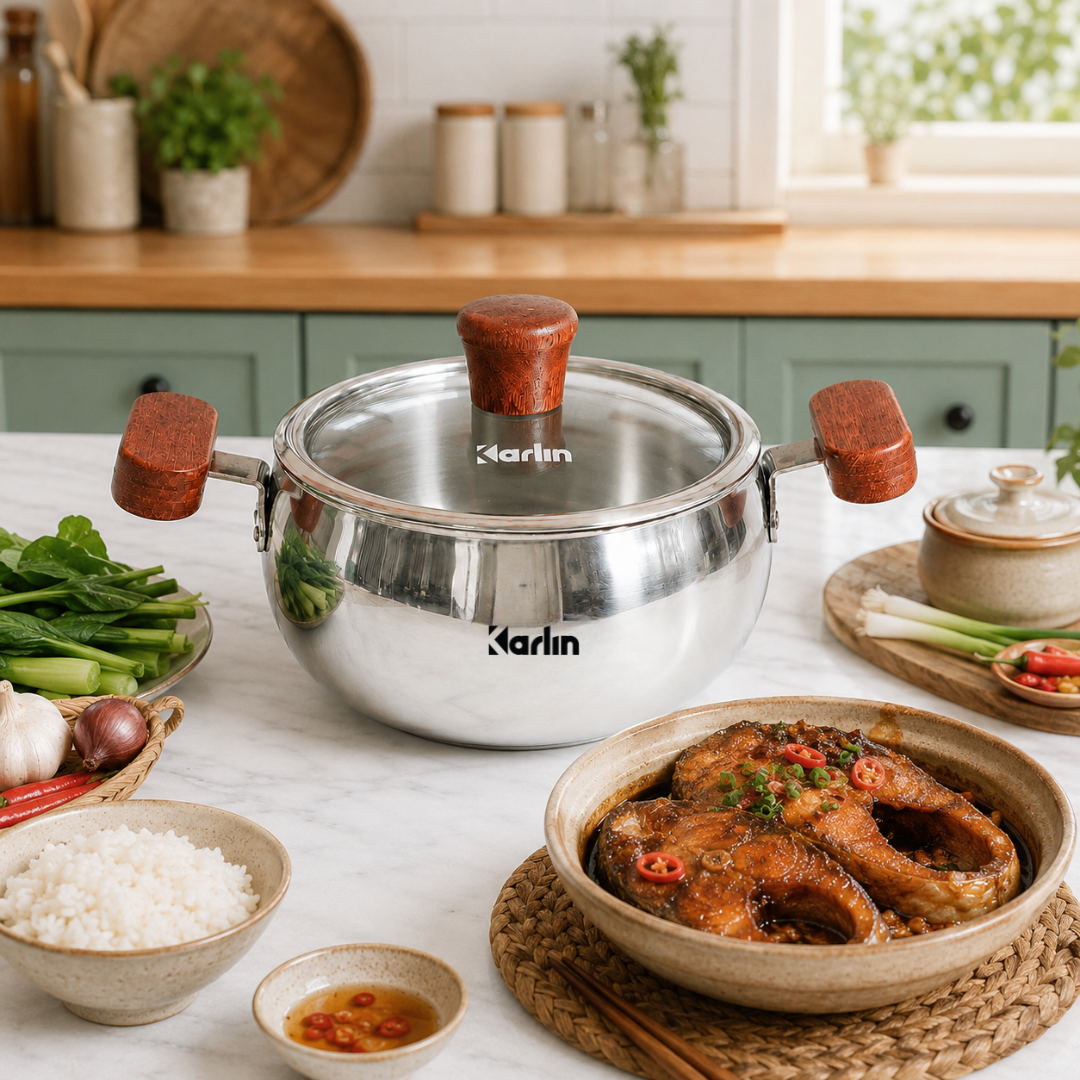 Nồi Inox Chống Dính Tự Nhiên Pure Wood Pro Inox 316 Đáy 3 Lớp 14cm x 7cm – Chuẩn Châu Âu