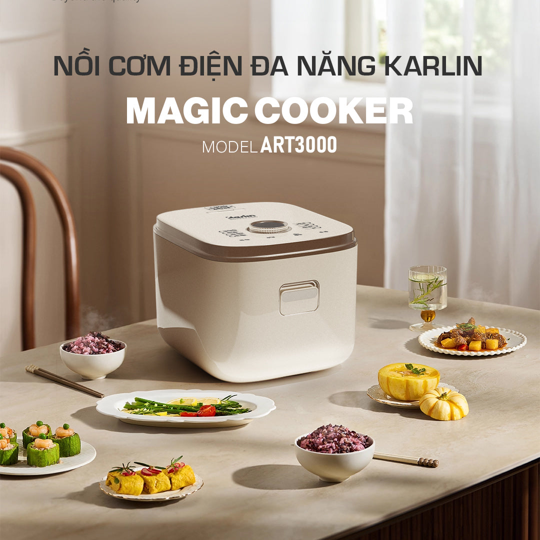 Nồi Cơm Điện KARLIN ART3000 – Lòng Nồi INOX 304 Vân Lục Giác Chống Dính Tự Nhiên, Dung Tích 3 Lít , Nấu Cơm Ngon, Thiết Kế Sang Trọng