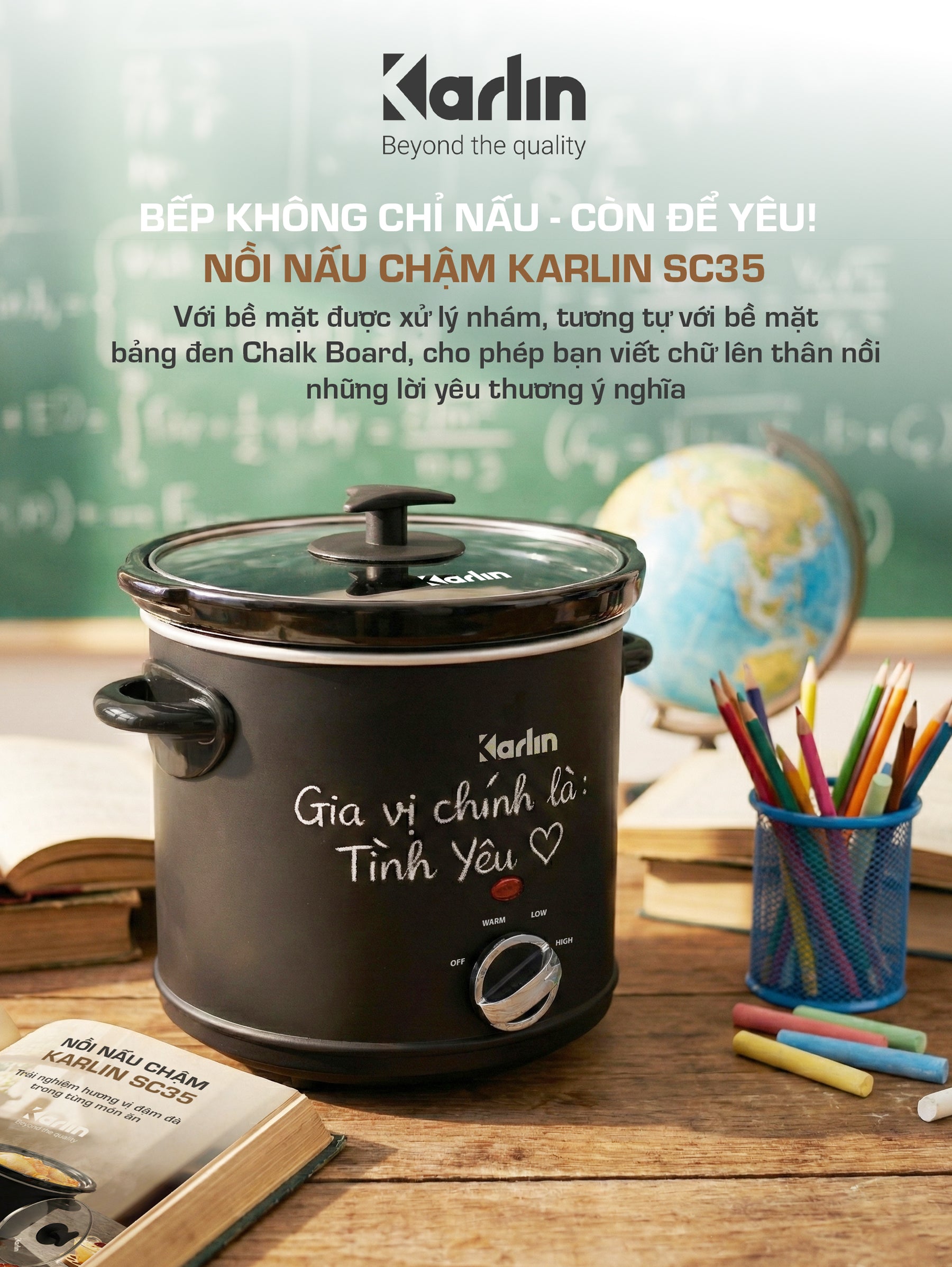 Nồi Nấu Chậm Karlin SC35 3.5L – Lòng Gốm Cao Cấp, 3 Mức Nhiệt, Tiết Kiệm Điện 200W