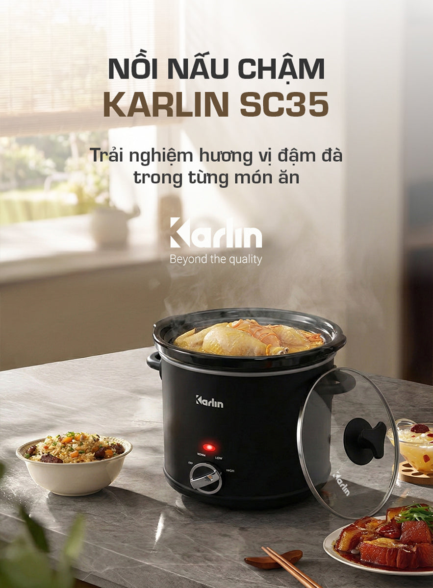 Nồi Nấu Chậm Karlin SC35 3.5L – Lòng Gốm Cao Cấp, 3 Mức Nhiệt, Tiết Kiệm Điện 200W