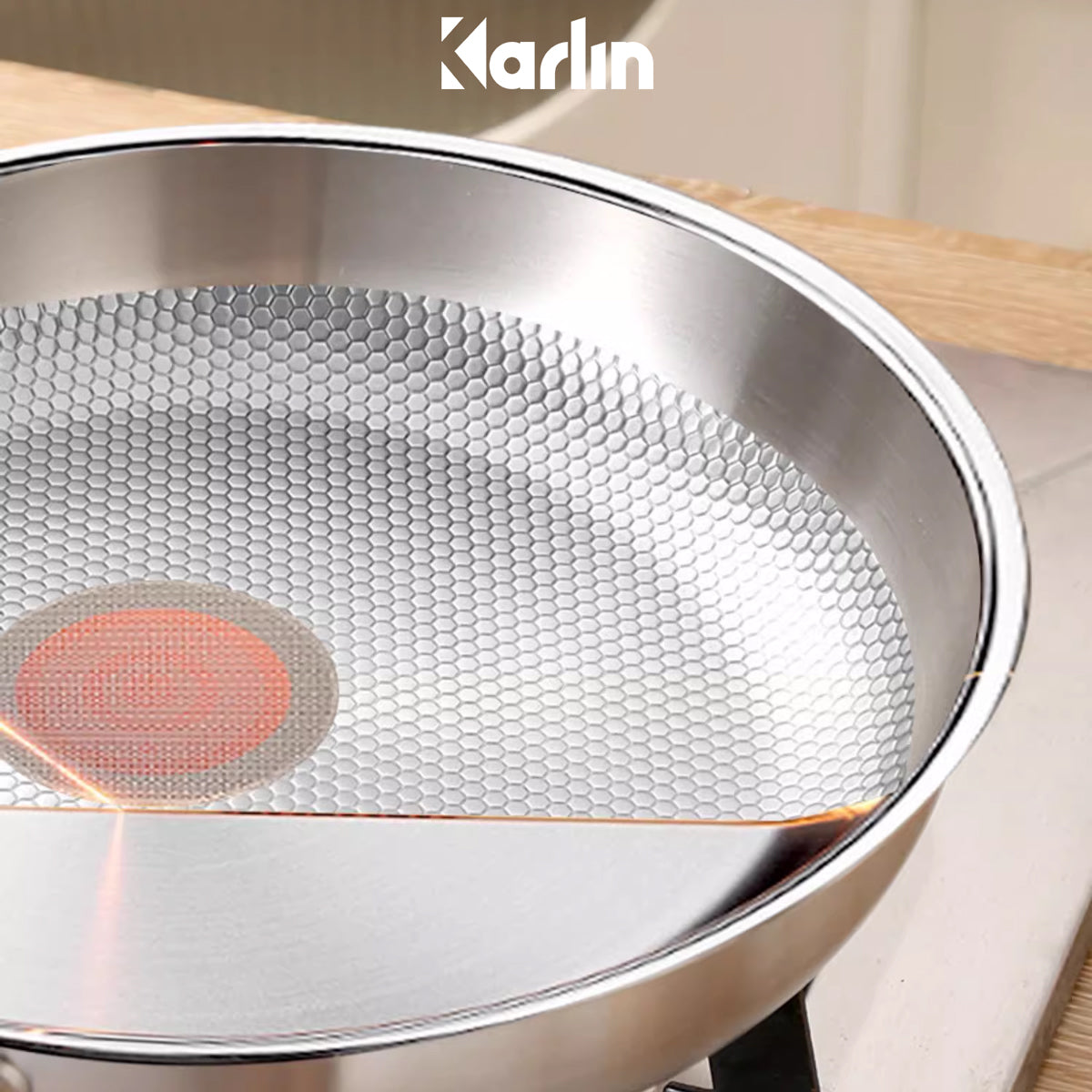 Chảo Karlin Chống Dính Tự Nhiên – Model G26 – Đáy 3 lớp – Inox 316 – 26×5.5 cm – Chất lượng cao (dùng cho bếp từ, bếp Gaz, bếp hồng ngoại…)