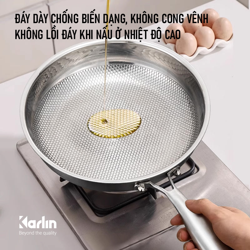 Chảo Karlin Chống Dính Tự Nhiên – Model G26 – Đáy 3 lớp – Inox 316 – 26×5.5 cm – Chất lượng cao (dùng cho bếp từ, bếp Gaz, bếp hồng ngoại…)