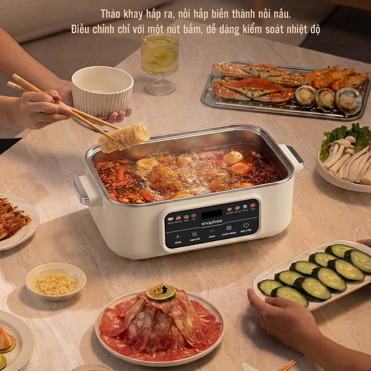 Nồi Hấp Lẩu Đa Năng Snapbee ST2000 Pro Inox 304 Cao Cấp – Dung Tích 20L, Cảm Ứng Thông Minh, Công Suất 1350W