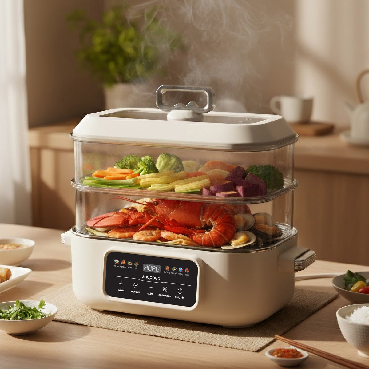 Nồi Hấp Lẩu Đa Năng Snapbee ST2000 Pro Inox 304 Cao Cấp – Dung Tích 20L, Cảm Ứng Thông Minh, Công Suất 1350W